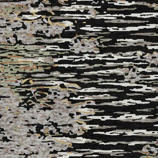 Black And Graphite Abstract Washable Indoor Outdoor Area Rug Photo 7