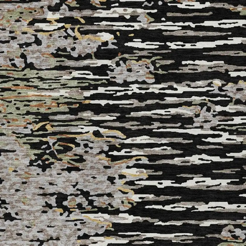 Black And Graphite Abstract Washable Indoor Outdoor Area Rug Photo 7