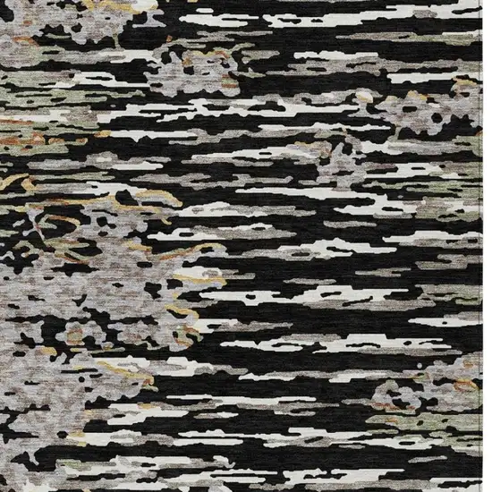 Black And Graphite Abstract Washable Indoor Outdoor Area Rug Photo 9