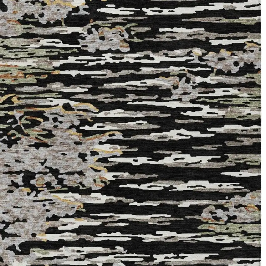 Black And Graphite Abstract Washable Indoor Outdoor Area Rug Photo 9