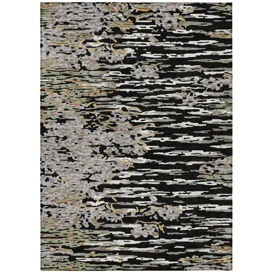 Black And Graphite Abstract Washable Indoor Outdoor Area Rug Photo 6