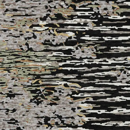 Black And Graphite Abstract Washable Indoor Outdoor Area Rug Photo 8