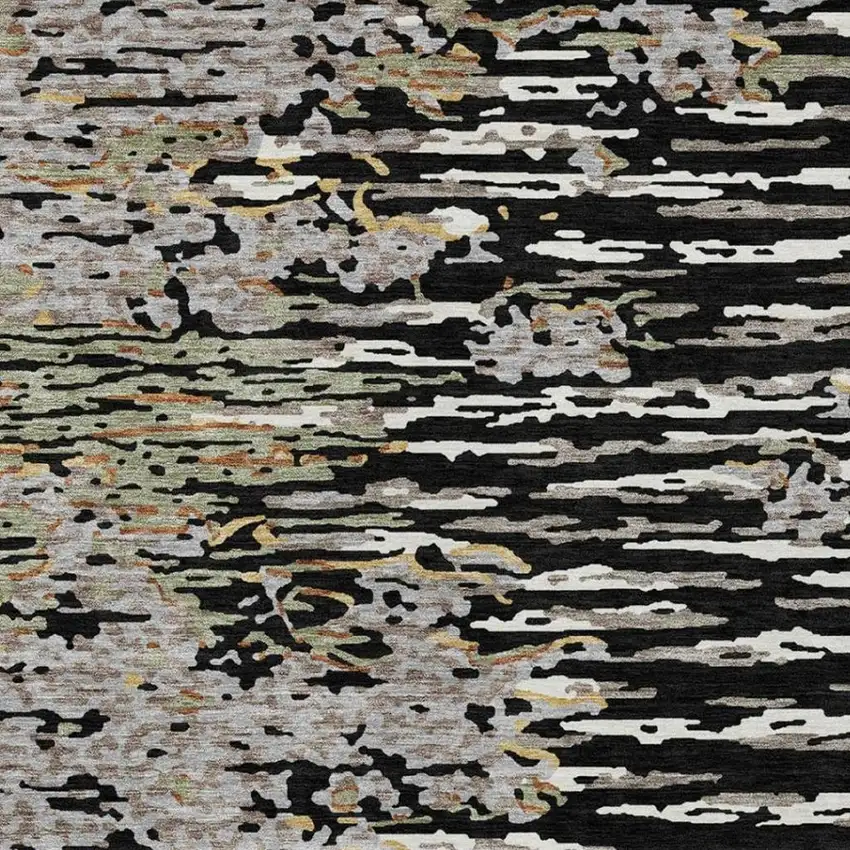 Black And Graphite Abstract Washable Indoor Outdoor Area Rug Photo 8