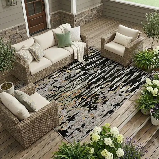 Black And Graphite Abstract Washable Indoor Outdoor Area Rug Photo 1