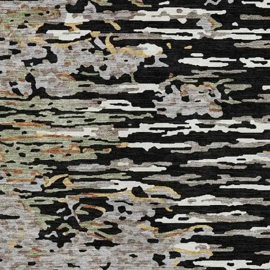 Black And Graphite Abstract Washable Indoor Outdoor Area Rug Photo 5