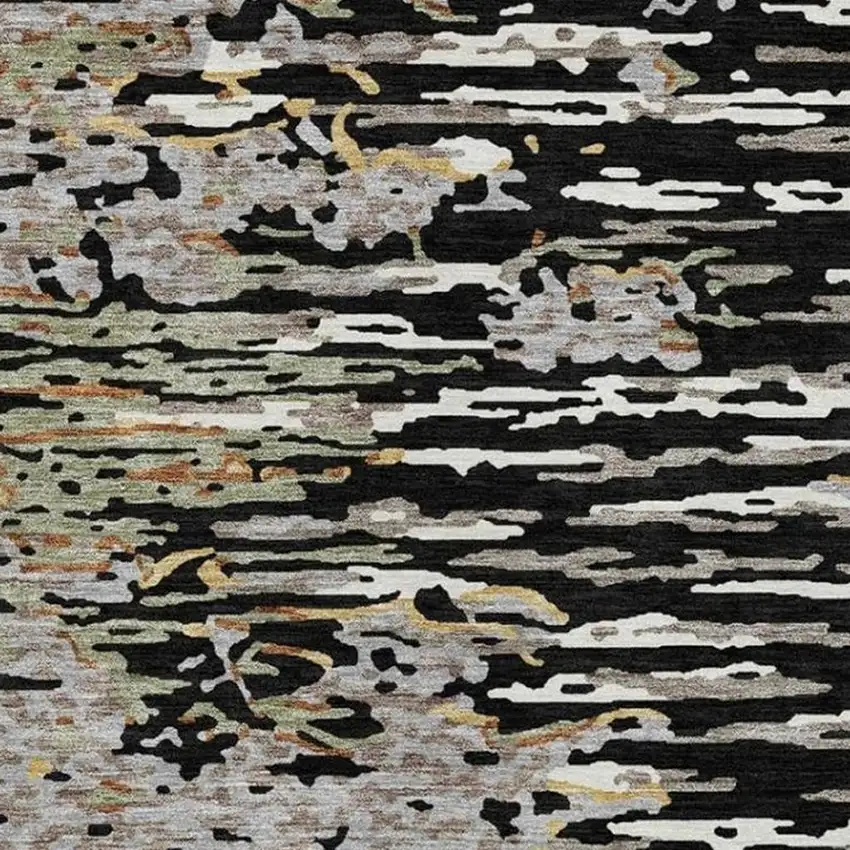 Black And Graphite Abstract Washable Indoor Outdoor Area Rug Photo 5