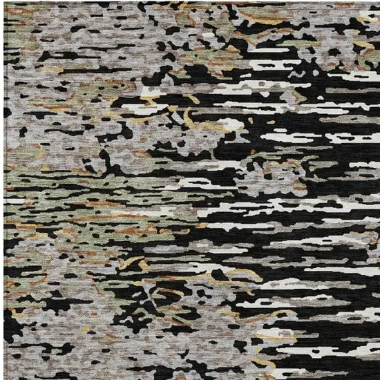 Black And Graphite Abstract Washable Indoor Outdoor Area Rug Photo 3