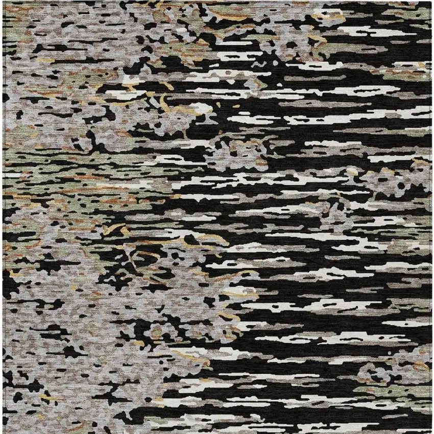 Black And Graphite Abstract Washable Indoor Outdoor Area Rug Photo 7