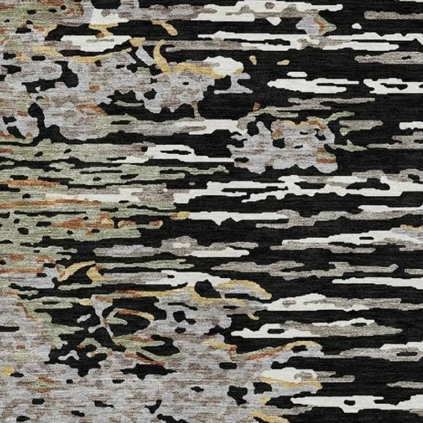 Black And Graphite Abstract Washable Indoor Outdoor Area Rug Photo 6
