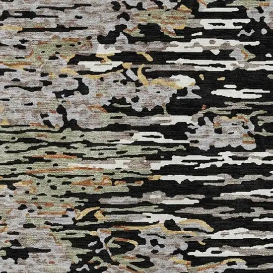 Black And Graphite Abstract Washable Indoor Outdoor Area Rug Photo 2
