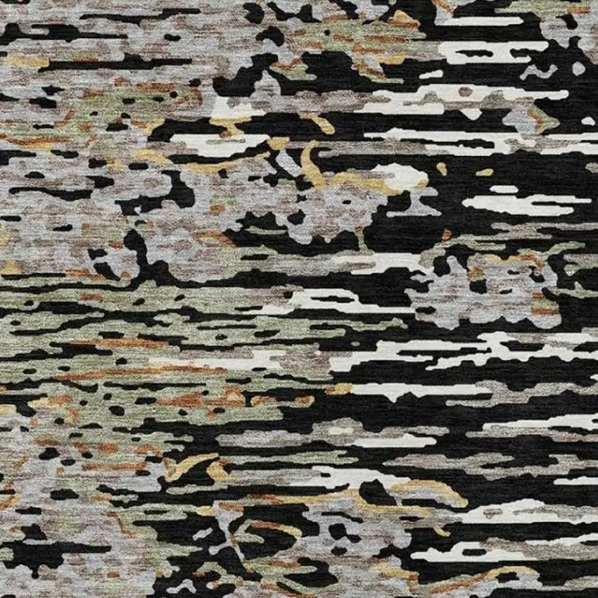 Black And Graphite Abstract Washable Indoor Outdoor Area Rug Photo 2