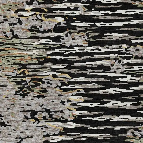Black And Graphite Abstract Washable Indoor Outdoor Area Rug Photo 8