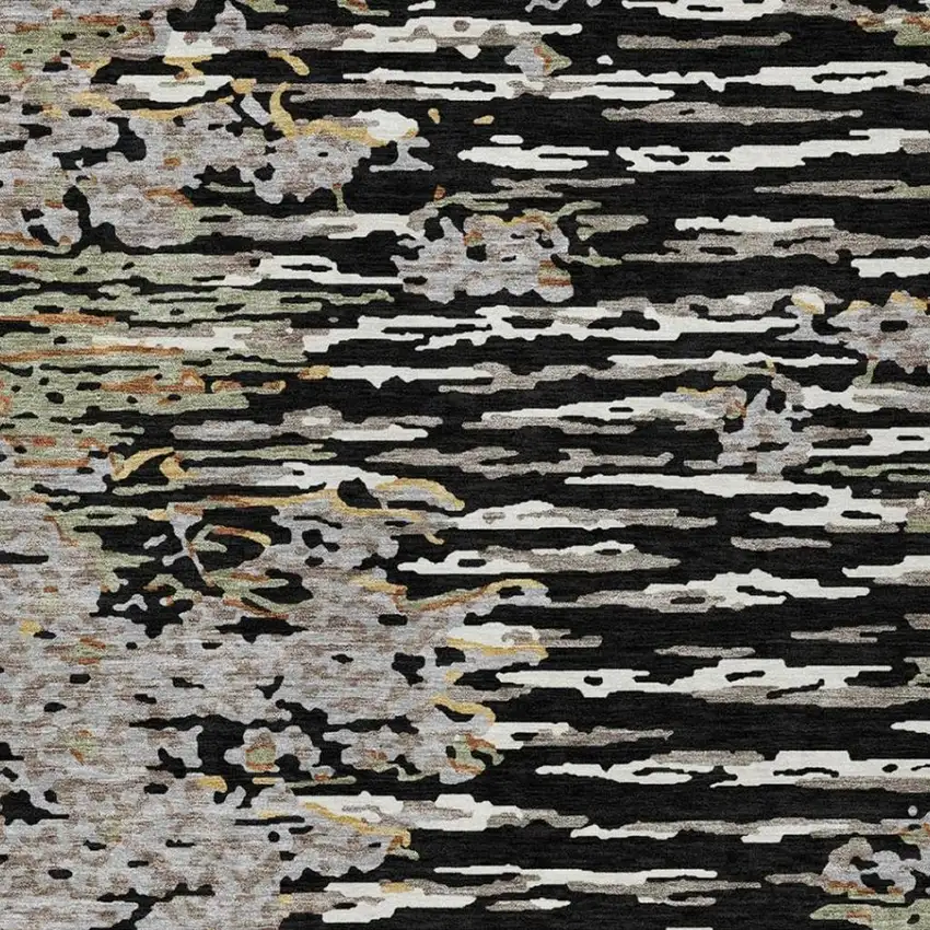 Black And Graphite Abstract Washable Indoor Outdoor Area Rug Photo 8