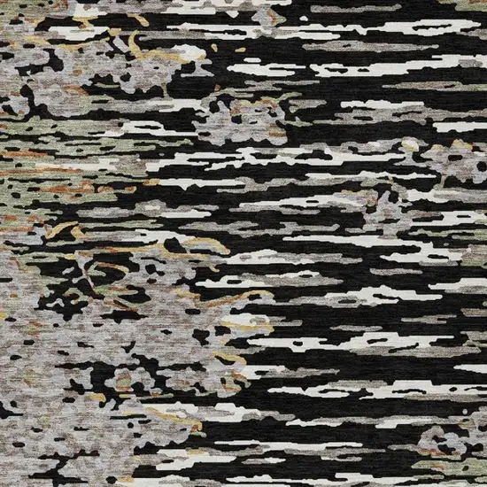 Black And Graphite Abstract Washable Indoor Outdoor Area Rug Photo 9