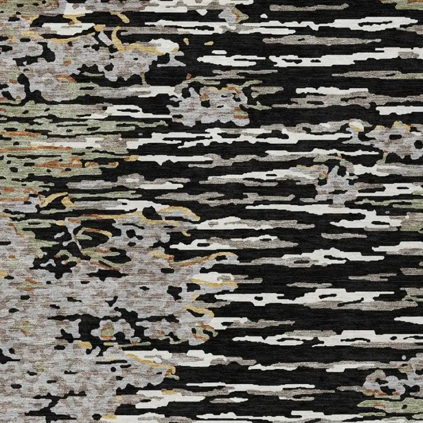 Black And Graphite Abstract Washable Indoor Outdoor Area Rug Photo 9