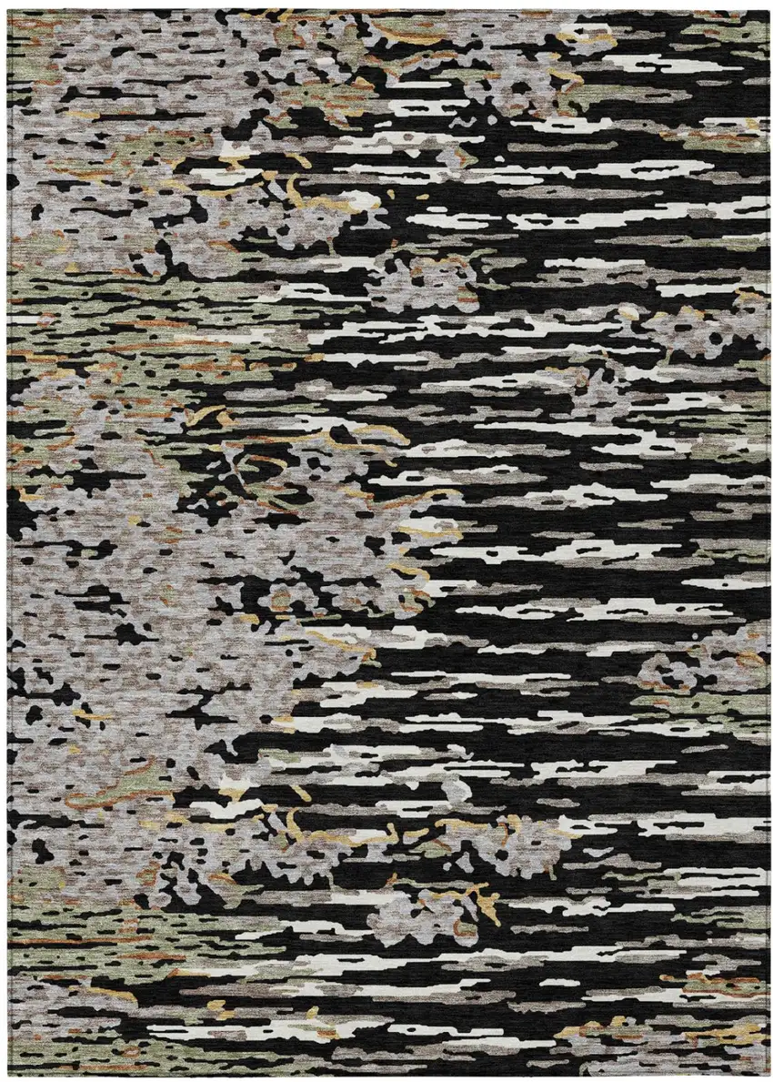Black And Graphite Abstract Washable Indoor Outdoor Area Rug Photo 3