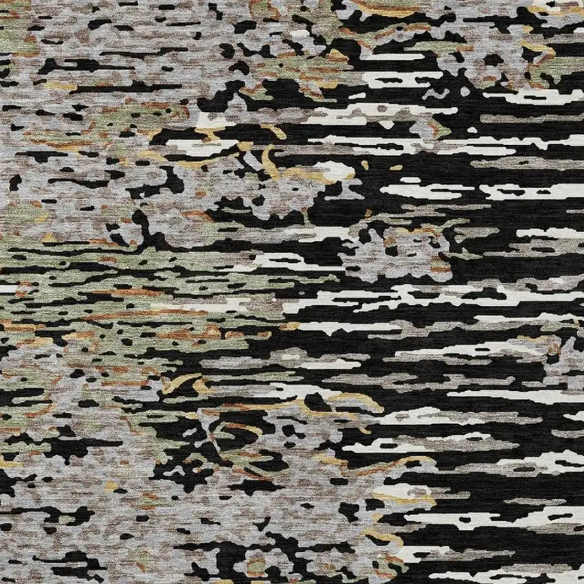 Black And Graphite Abstract Washable Indoor Outdoor Area Rug Photo 4