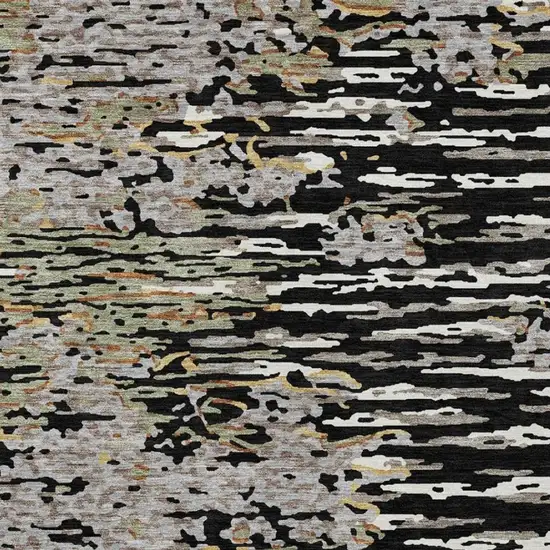 Black And Graphite Abstract Washable Indoor Outdoor Area Rug Photo 4