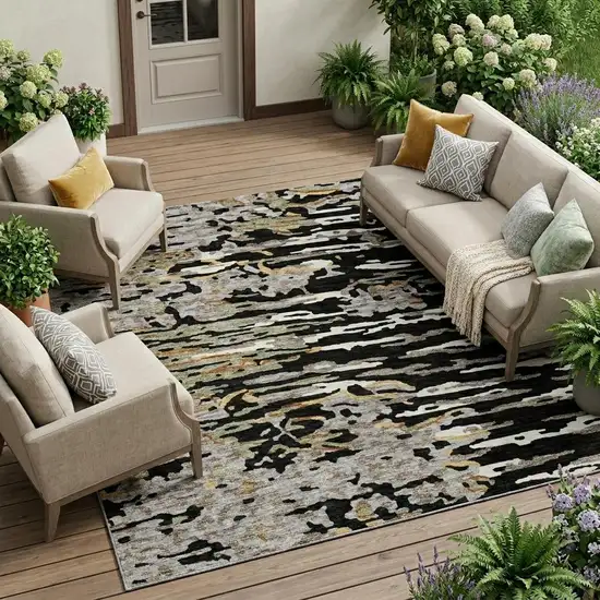 Black And Graphite Abstract Washable Indoor Outdoor Area Rug Photo 1