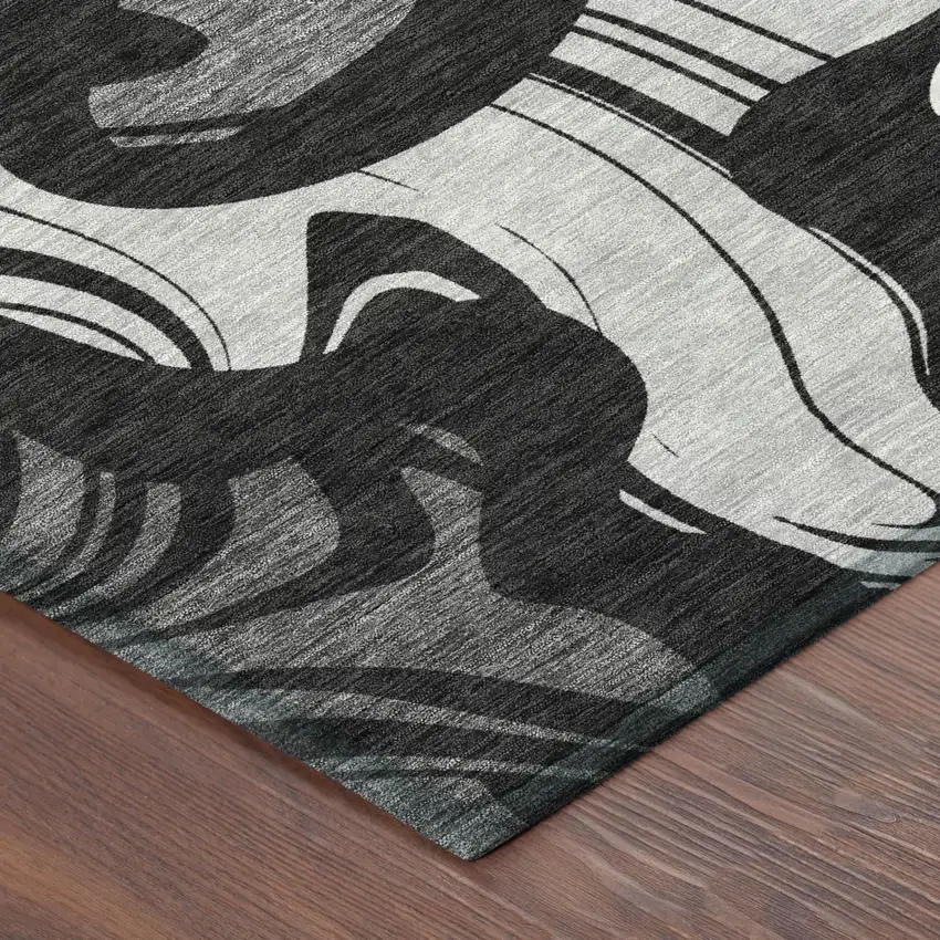 Black And Graphite Abstract Washable Indoor Outdoor Area Rug Photo 3