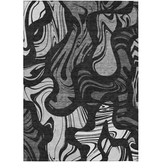 Black And Graphite Abstract Washable Indoor Outdoor Area Rug Photo 2