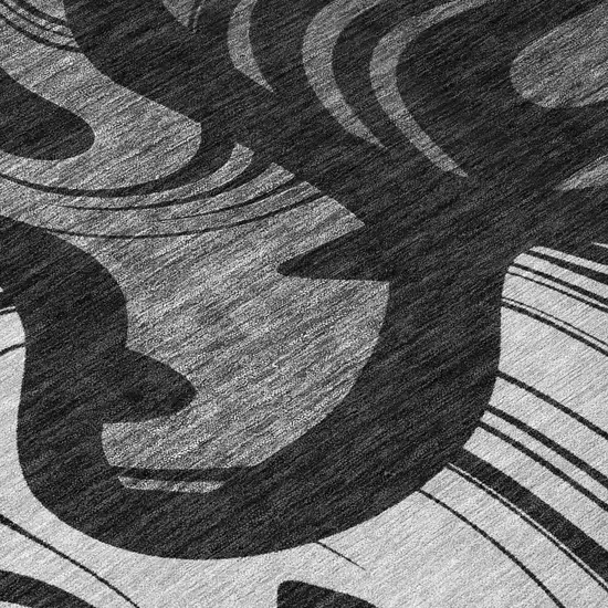 Black And Graphite Abstract Washable Indoor Outdoor Area Rug Photo 4