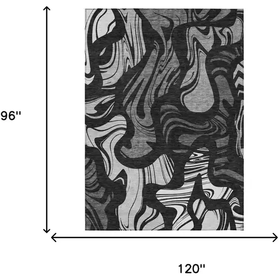 Black And Graphite Abstract Washable Indoor Outdoor Area Rug Photo 5