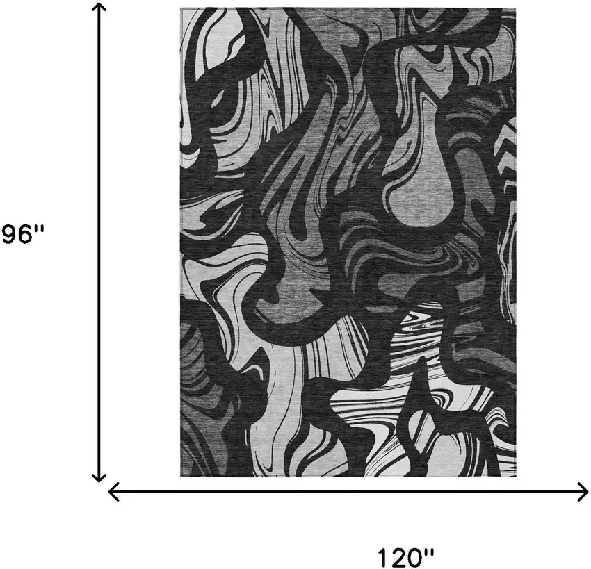 Black And Graphite Abstract Washable Indoor Outdoor Area Rug Photo 5