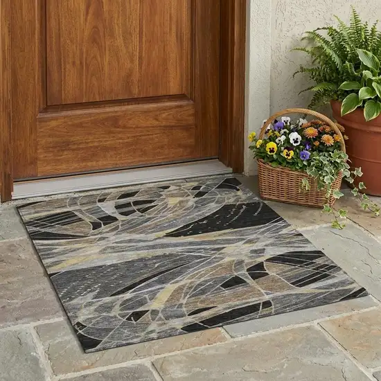 Black And Graphite Abstract Washable Indoor Outdoor Area Rug Photo 1