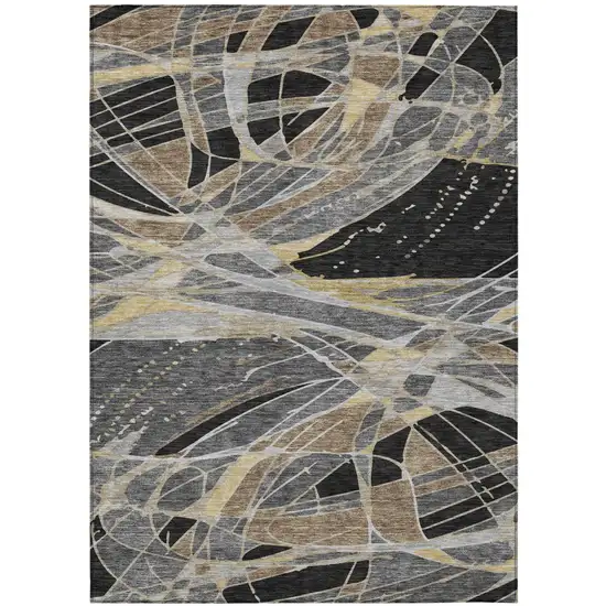 Black And Graphite Abstract Washable Indoor Outdoor Area Rug Photo 2