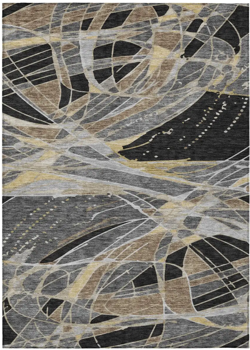 Black And Graphite Abstract Washable Indoor Outdoor Area Rug Photo 2