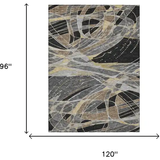 Black And Graphite Abstract Washable Indoor Outdoor Area Rug Photo 5