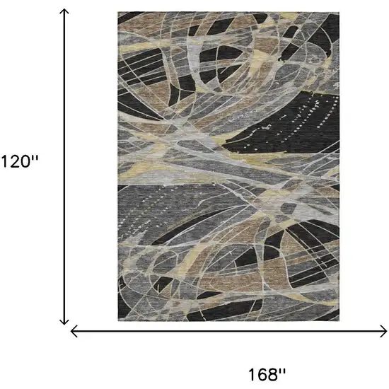 Black And Graphite Abstract Washable Indoor Outdoor Area Rug Photo 5