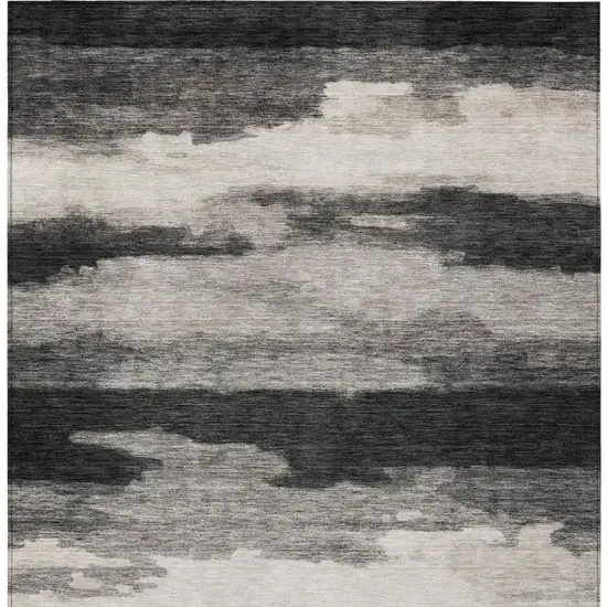 Black And Graphite Abstract Washable Indoor Outdoor Area Rug Photo 1