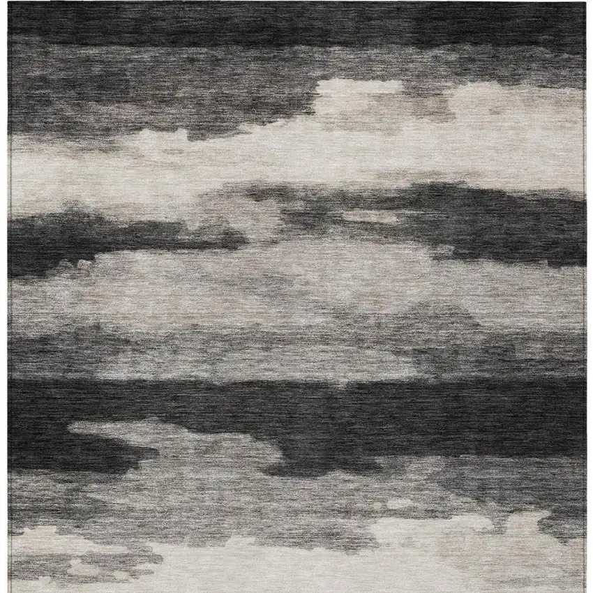 Black And Graphite Abstract Washable Indoor Outdoor Area Rug Photo 1