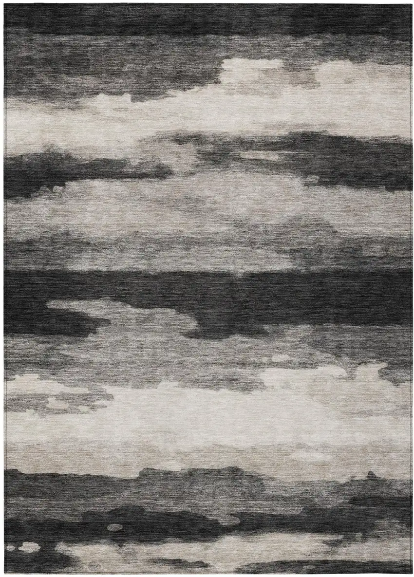 Black And Graphite Abstract Washable Indoor Outdoor Area Rug Photo 2