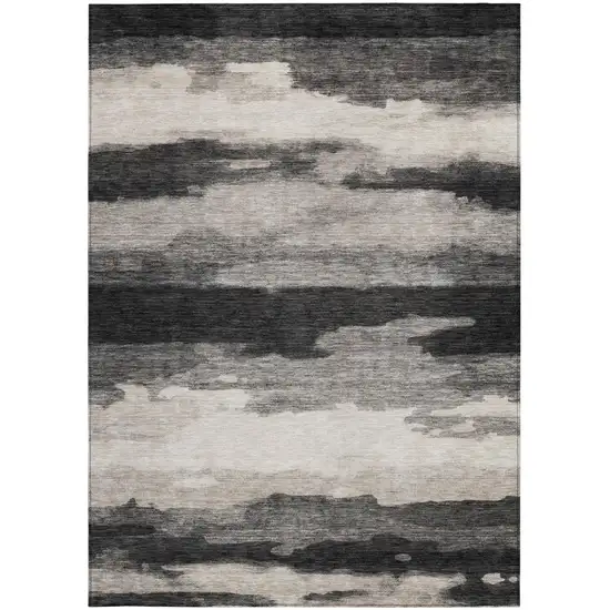 Black And Graphite Abstract Washable Indoor Outdoor Area Rug Photo 3