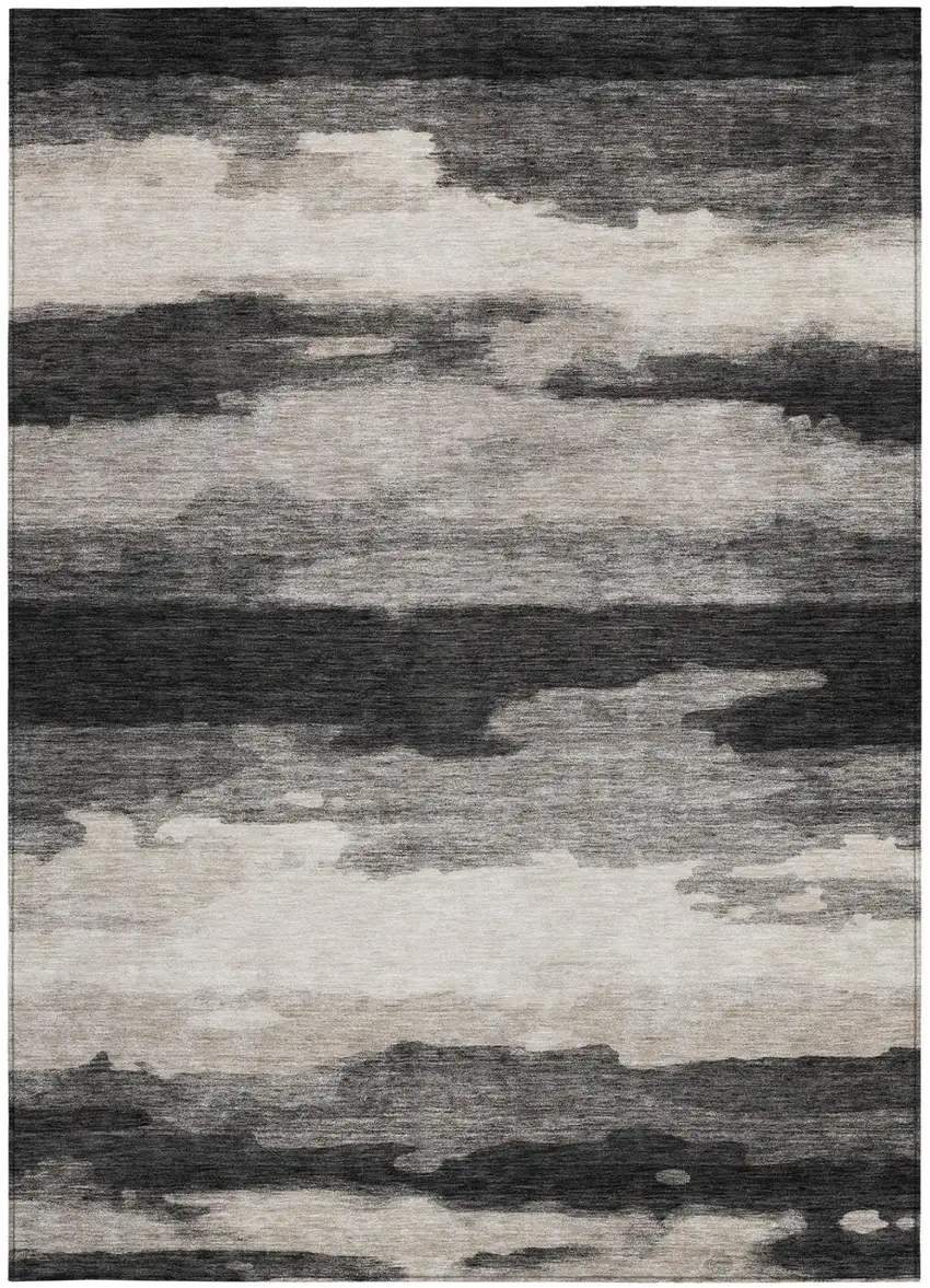 Black And Graphite Abstract Washable Indoor Outdoor Area Rug Photo 3