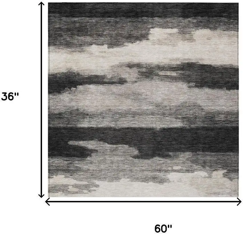 Black And Graphite Abstract Washable Indoor Outdoor Area Rug Photo 6