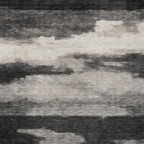 Black And Graphite Abstract Washable Indoor Outdoor Area Rug Photo 2
