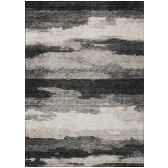 Black And Graphite Abstract Washable Indoor Outdoor Area Rug Photo 6