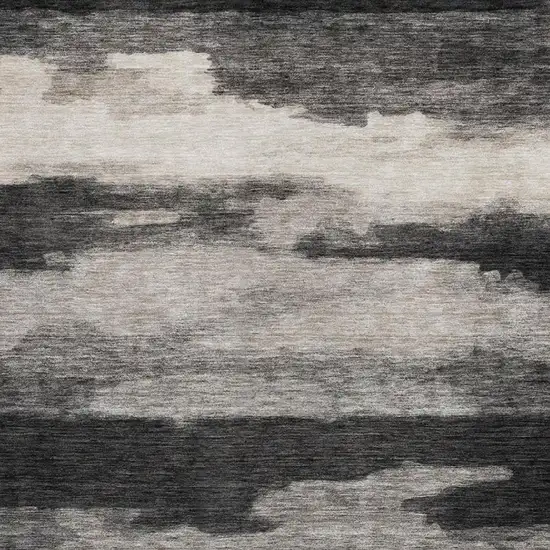 Black And Graphite Abstract Washable Indoor Outdoor Area Rug Photo 2