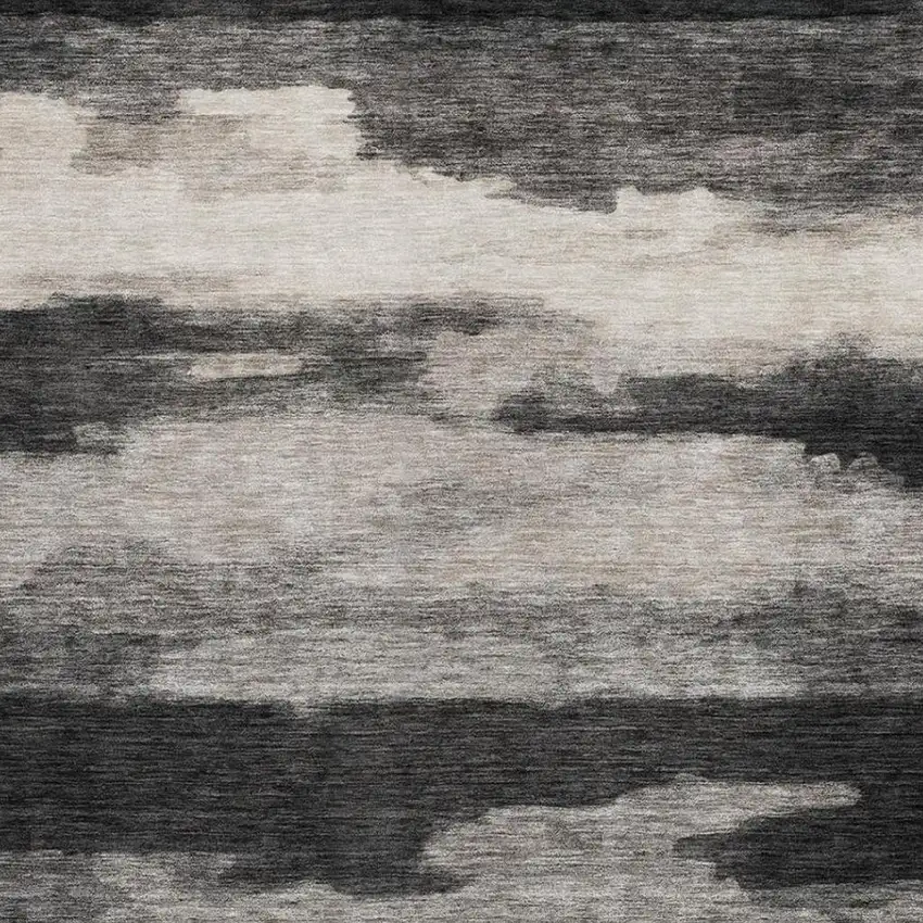 Black And Graphite Abstract Washable Indoor Outdoor Area Rug Photo 2