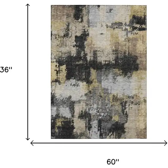 Black And Graphite Abstract Washable Indoor Outdoor Area Rug Photo 6