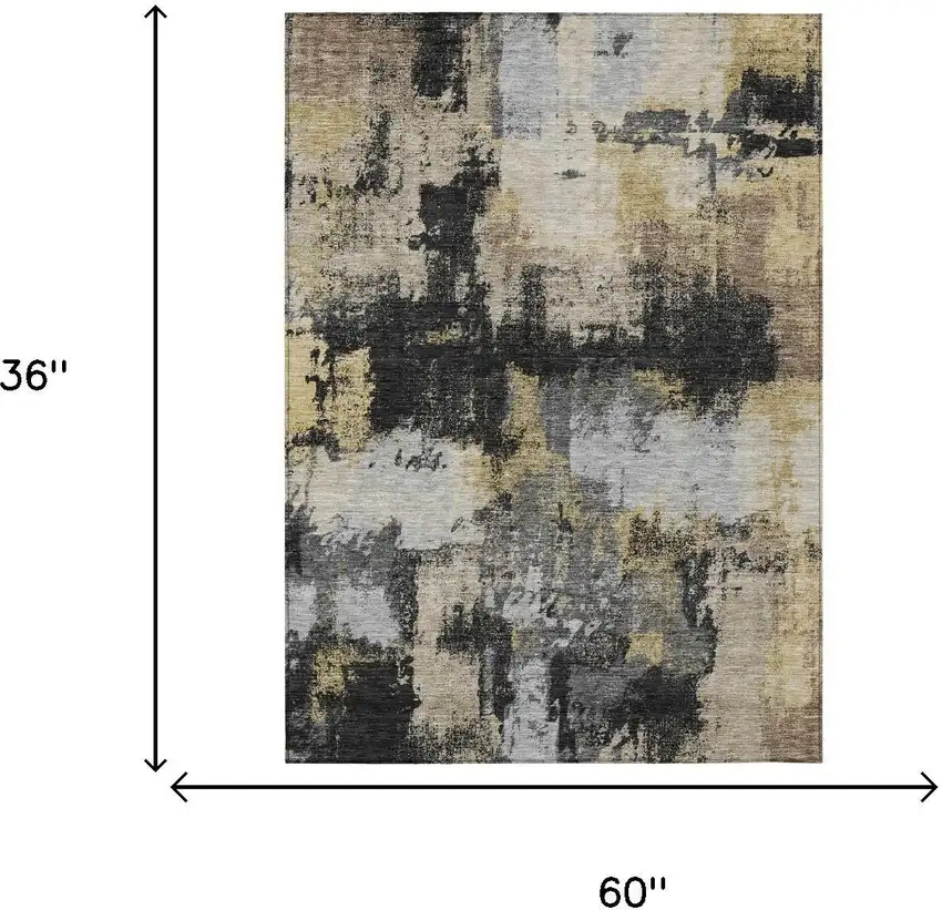 Black And Graphite Abstract Washable Indoor Outdoor Area Rug Photo 6