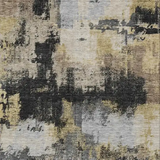 Black And Graphite Abstract Washable Indoor Outdoor Area Rug Photo 2