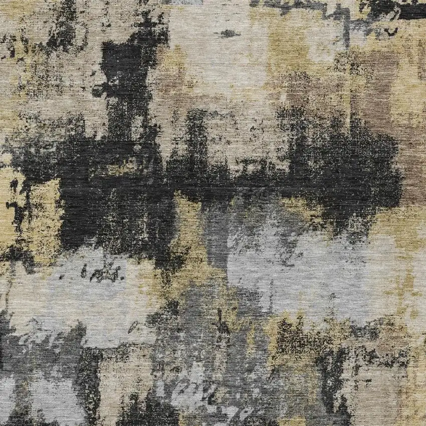 Black And Graphite Abstract Washable Indoor Outdoor Area Rug Photo 3