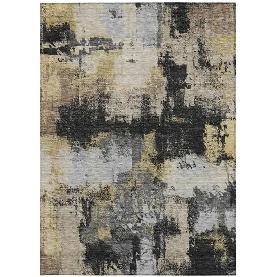 Black And Graphite Abstract Washable Indoor Outdoor Area Rug Photo 3
