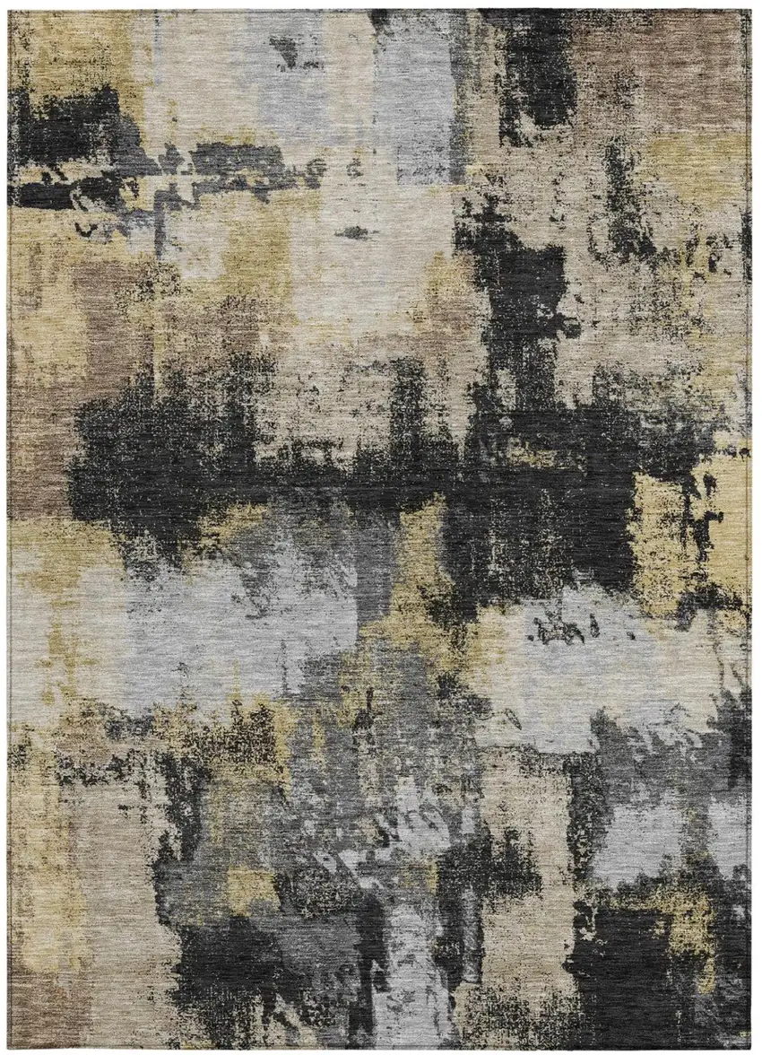 Black And Graphite Abstract Washable Indoor Outdoor Area Rug Photo 3