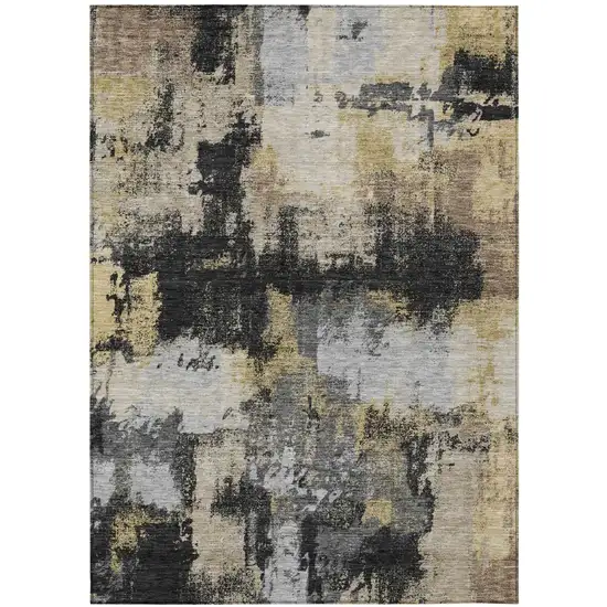 Black And Graphite Abstract Washable Indoor Outdoor Area Rug Photo 2